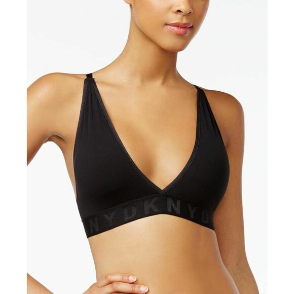 DKNY Women's Size Small Plunge Neck Bralette Bra Solid Black NEW - Picture 1 of 7